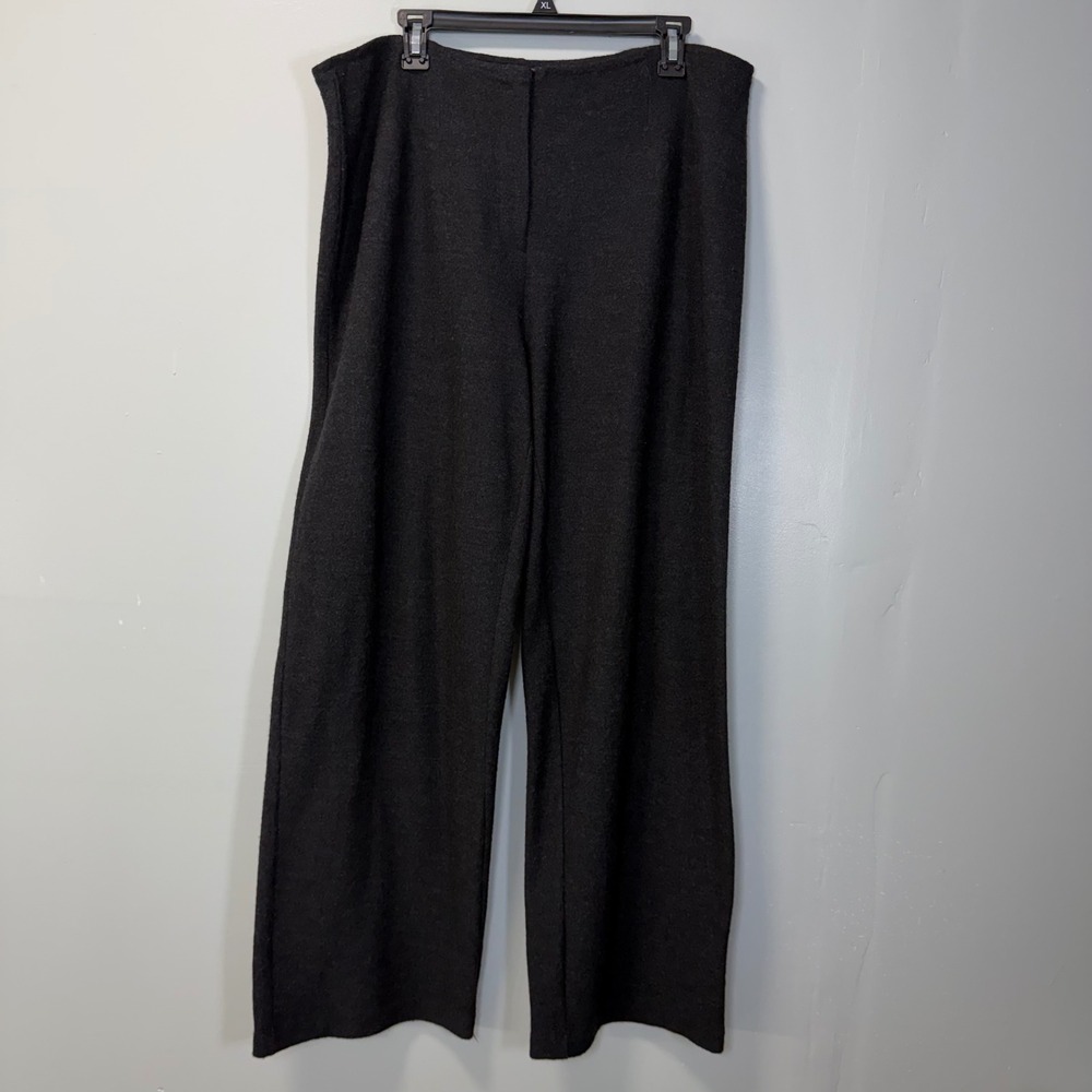 Eileen Fisher Womens XL Black 100% Wool Wide Leg Trousers 95KW Office Business